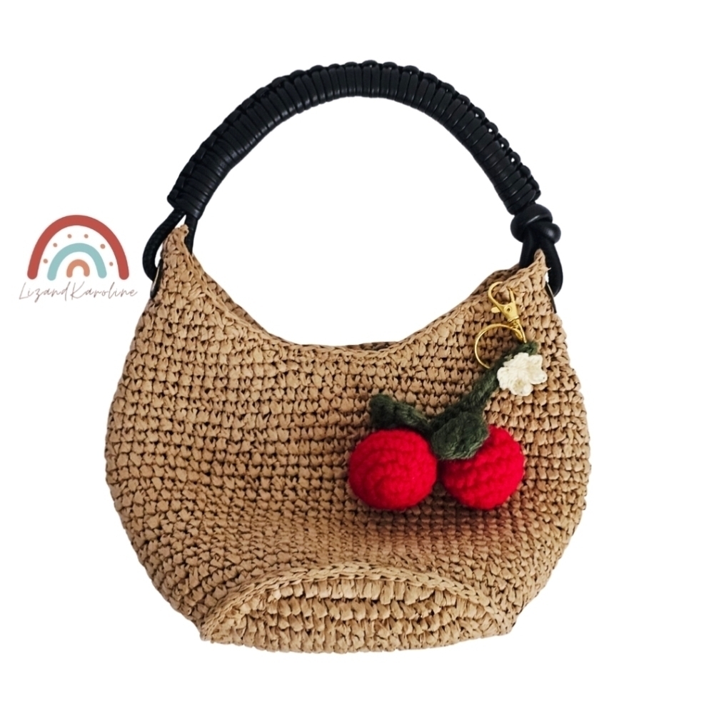 New! Madewell The Camren Mini Bag in Straw with Crochet Cherry Charm - Picture 8 of 11